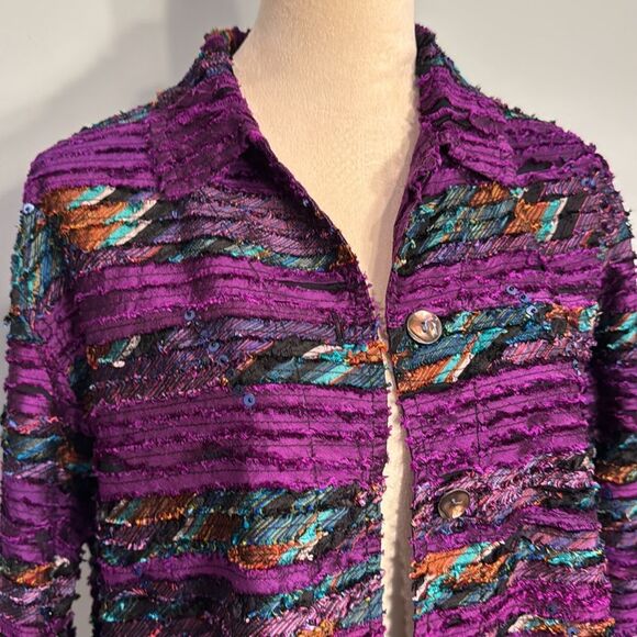 Vintage Chicos cotton silk sequined blouse Size M/Chicos Size 1 - Picture 3 of 7